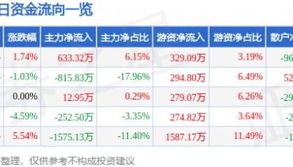 股票行情快报：国创高新（002377）2月21日主力资金净买入633.32万元