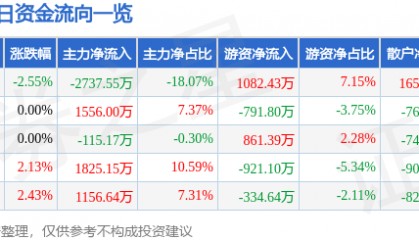 股票行情快报：皖维高新（600063）11月26日主力资金净卖出2737.55万元