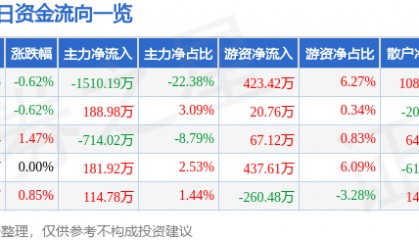 股票行情快报:齐翔腾达(002408)3月13日主力资金净卖出1510.19万元