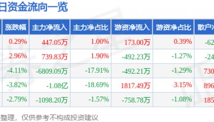股票行情快报：赛为智能（300044）11月28日主力资金净买入447.05万元