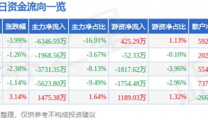 股票行情快报：海立股份（600619）12月17日主力资金净卖出6346.59万元