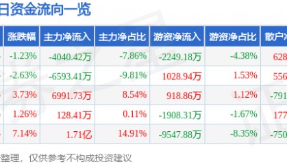 股票行情快报:模塑科技(000700)3月13日主力资金净卖出4040.42万元