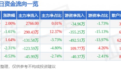 股票行情快报:永安林业(000663)4月21日主力资金净买入2766.00元