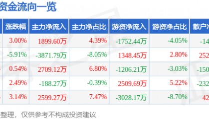 股票行情快报：天融信（002212）12月24日主力资金净买入1899.60万元
