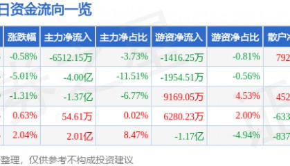 股票行情快报:拓普集团(601689)3月12日主力资金净卖出6512.15万元