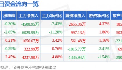 股票行情快报:中国动力(600482)12月10日主力资金净卖出4508.95万元
