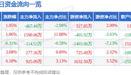 股票行情快报:尔康制药(300267)2月20日主力资金净卖出467.44万元