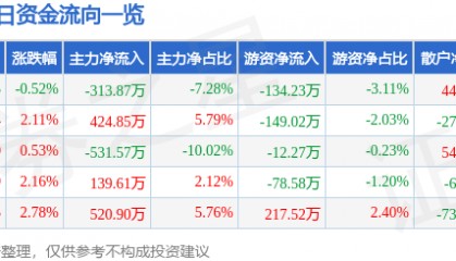 股票行情快报:申华控股(600653)4月15日主力资金净卖出313.87万元