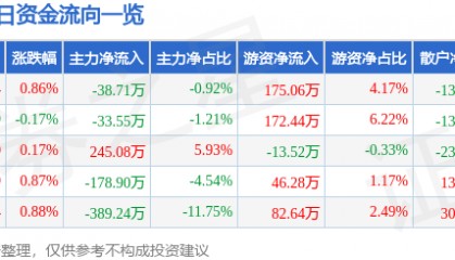股票行情快报:永安林业(000663)5月13日主力资金净卖出38.71万元
