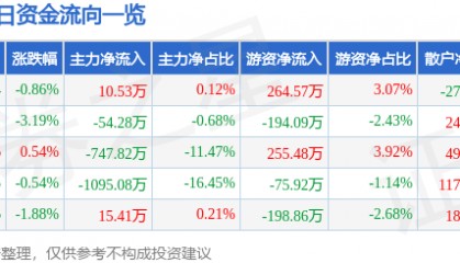 股票行情快报：浪莎股份（600137）8月28日主力资金净买入10.53万元