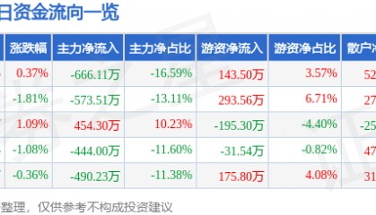 股票行情快报：国创高新（002377）3月10日主力资金净卖出666.11万元