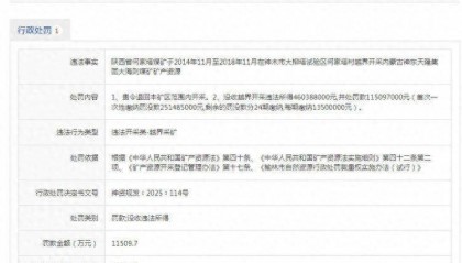 因违法越界采矿 陕西何家塔煤矿被罚没5.75亿余元！