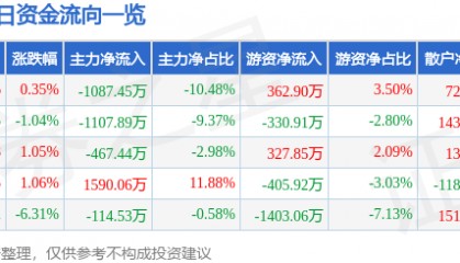 股票行情快报:尔康制药(300267)2月24日主力资金净卖出1087.45万元