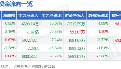股票行情快报:瑞芯微(603893)5月28日主力资金净卖出6599.14万元