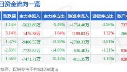 股票行情快报：海立股份（600619）12月12日主力资金净卖出5623.80万元