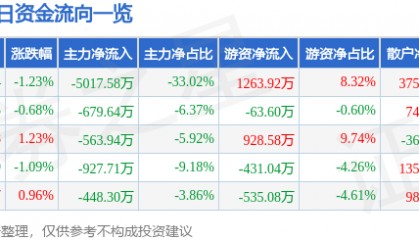 股票行情快报:模塑科技(000700)5月14日主力资金净卖出5017.58万元