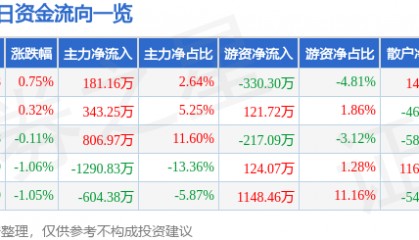 股票行情快报：中材国际（600970）5月21日主力资金净买入181.16万元