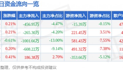 股票行情快报：齐翔腾达（002408）2月13日主力资金净卖出456.95万元