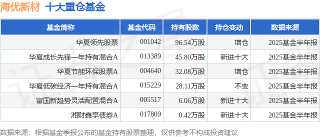 8月1日海优新材涨12.93%，华夏领先股票基金重仓该股
